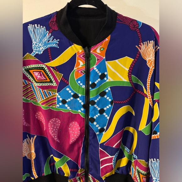 Vintage Reversible Bomber Jacket Retro Bright Colorful Tassels Funky Streetwear - Picture 3 of 10